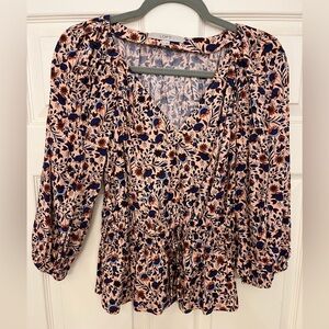 LOFT Multicolor Floral Wrap Blouse